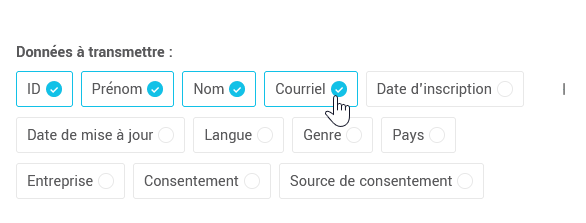 Cochez les informations à transmettre dans votre webhook