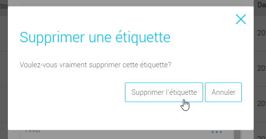Confirmez la suppression de l'étiquette