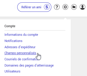 Param&egrave;tres et configurations : Champs personnalis&eacute;s